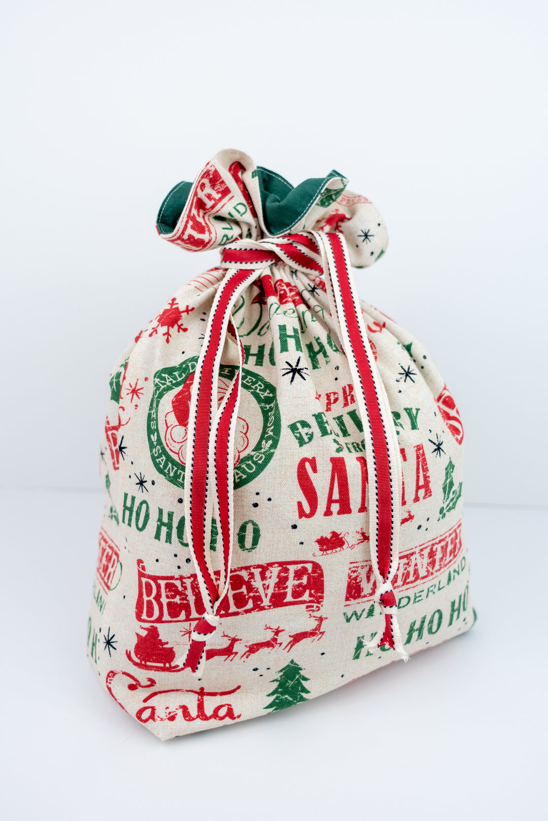 Reusable Fabric Gift Bags - Red & Green Santa